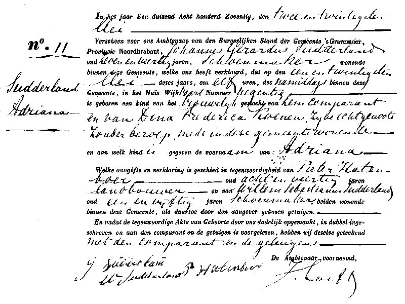 Geboorte- huwelijks- en overlijndensakte van Adriana S(o)(u)dderland